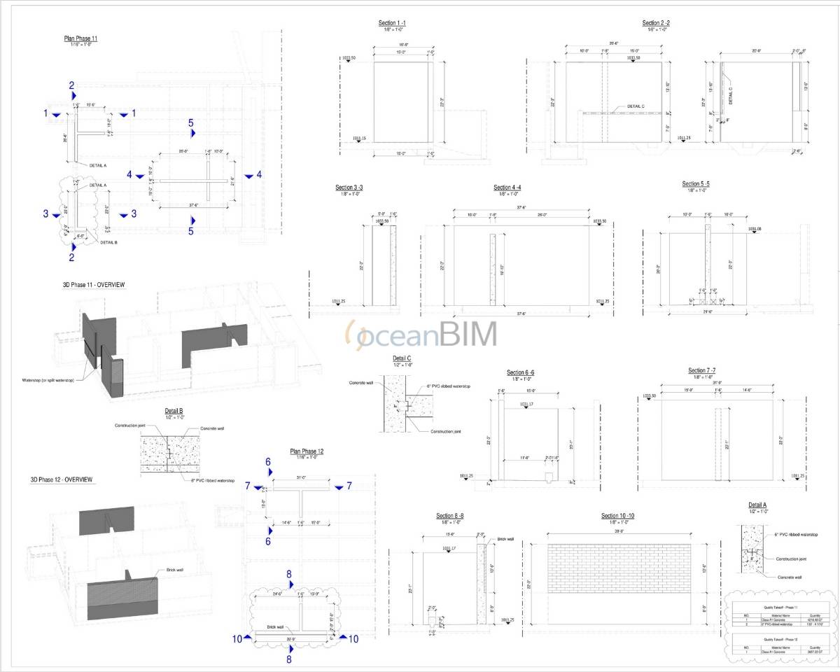 Pourmap drawing sheet with pour sections and details, example 8 of 9