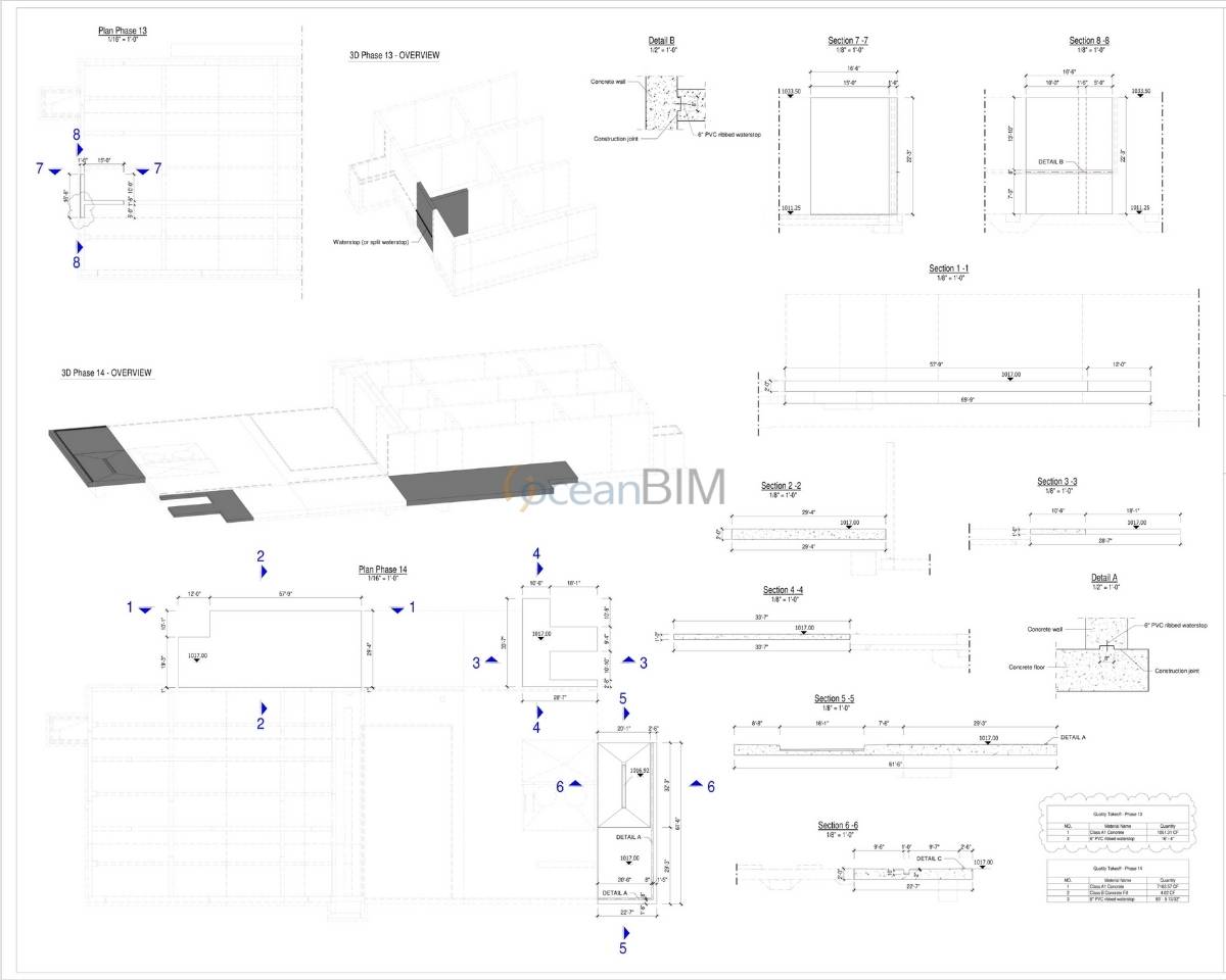 Pourmap drawing sheet with pour sections and details, example 9 of 9