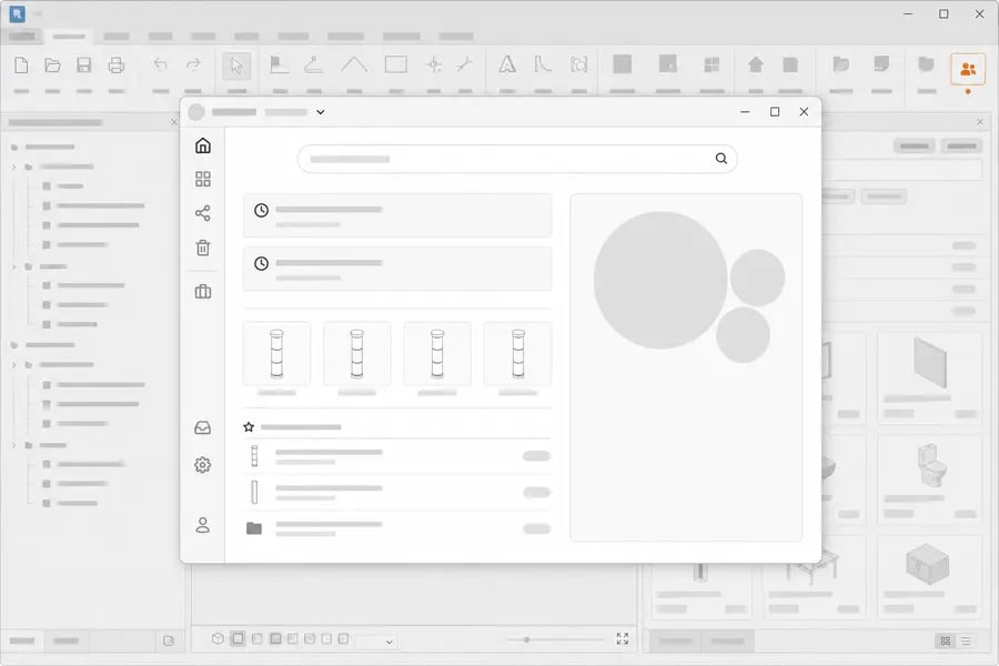 Revit Family Manager add-in panel docked inside Revit showing the family library