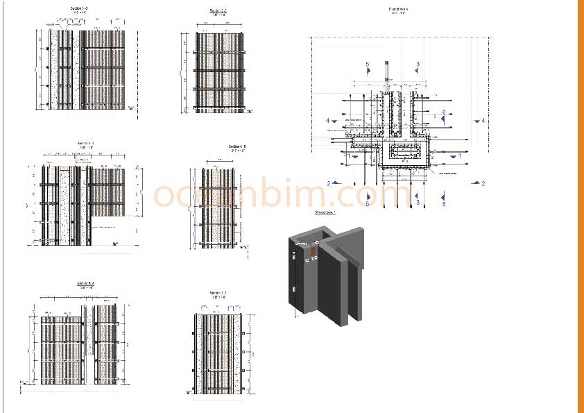 Detailed formwork design drawing for concrete walls