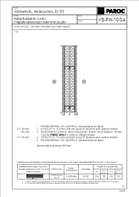 Väliseinät, Teräsrunko, EI 90, Kaksinkertainen runko, 2-kipsilevykerrosta molemmin puolin (VS-PW-10.04)
