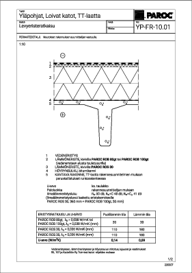 Yläpohjat, Loivat katot, TT-laatta, Levyeristeratkaisu (YP-FR-10.01)