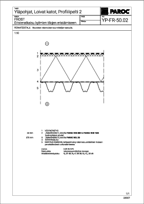 Yläpohjat, Loivat katot, Profiilipelti 2, FROST, Eristeratkaisu kylmien tilojen eristämiseen (YP-FR-50.02)