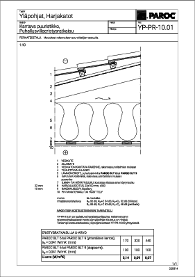 Yläpohjat, Harjakatot, Kantava puuristikko, Puhallusvillaeristysratkaisu (YP-PR-10.01)