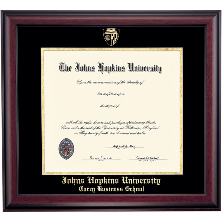 Johns Hopkins Carey School Color Traditional Diploma Frame