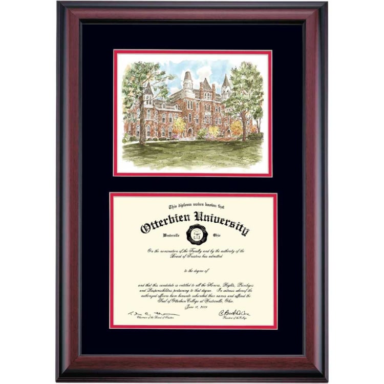 Otterbein School Color Premier Towers Hall Watercolor Diploma Frame