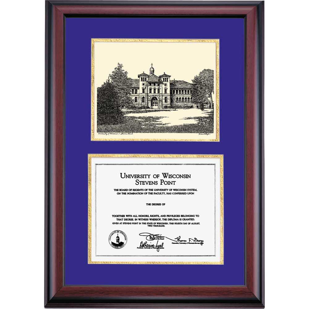 Wisconsin Stevens Point School Color Premier Old Main Pen And Ink Diploma Frame