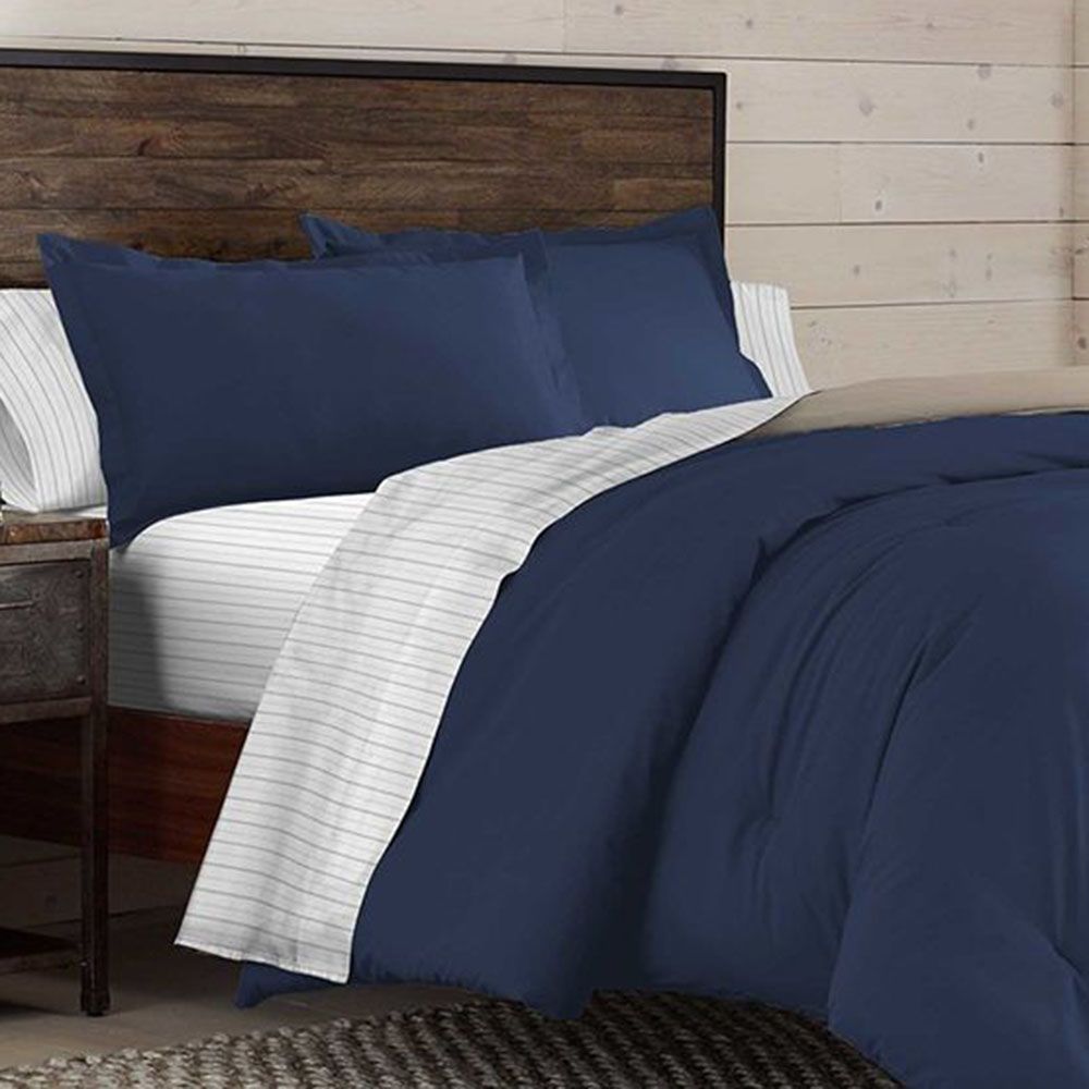 Navy IZOD Solid Dress Blue//Oxford Tan Reversible Bed-in-A-Bag Twin