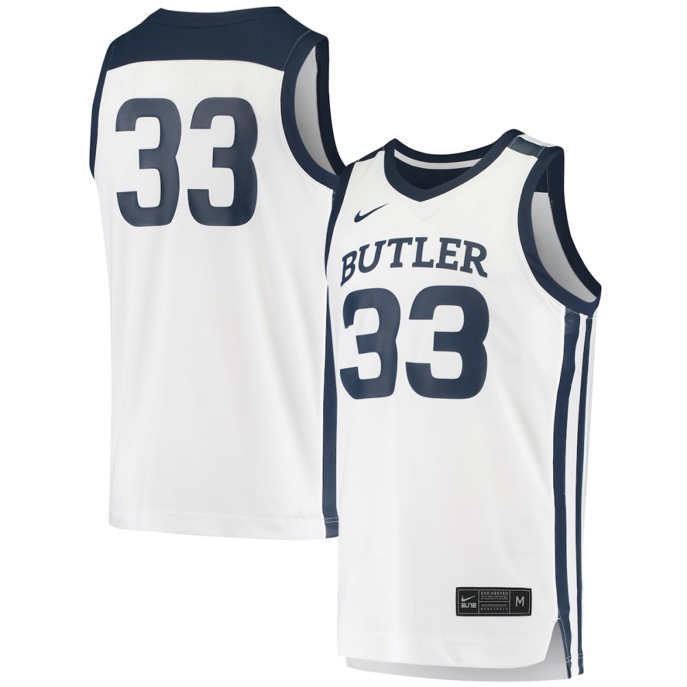 Men's Nike #33 White Butler Bulldogs Replica Basketball Jersey