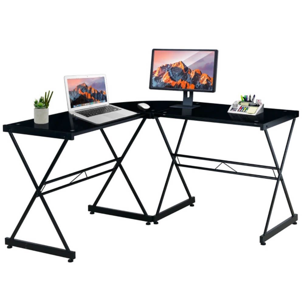 Techni Mobili Compact L-Shaped Glass Computer Desk