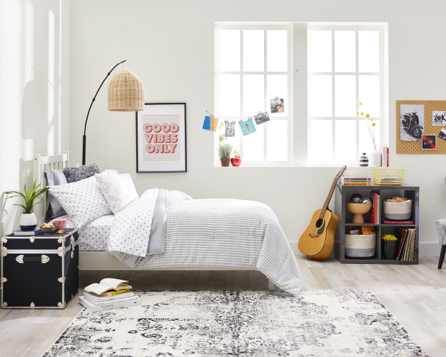 The Jackie Collection Jackie: Textured Light Grey & White Dorm Room Bedding Set & Ideas