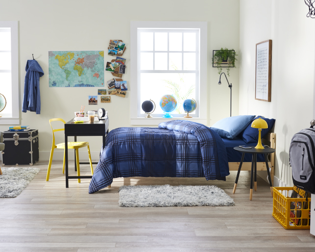 The Keaton Collection Keaton: Blue Plaid Dorm Room Bedding Set & Ideas