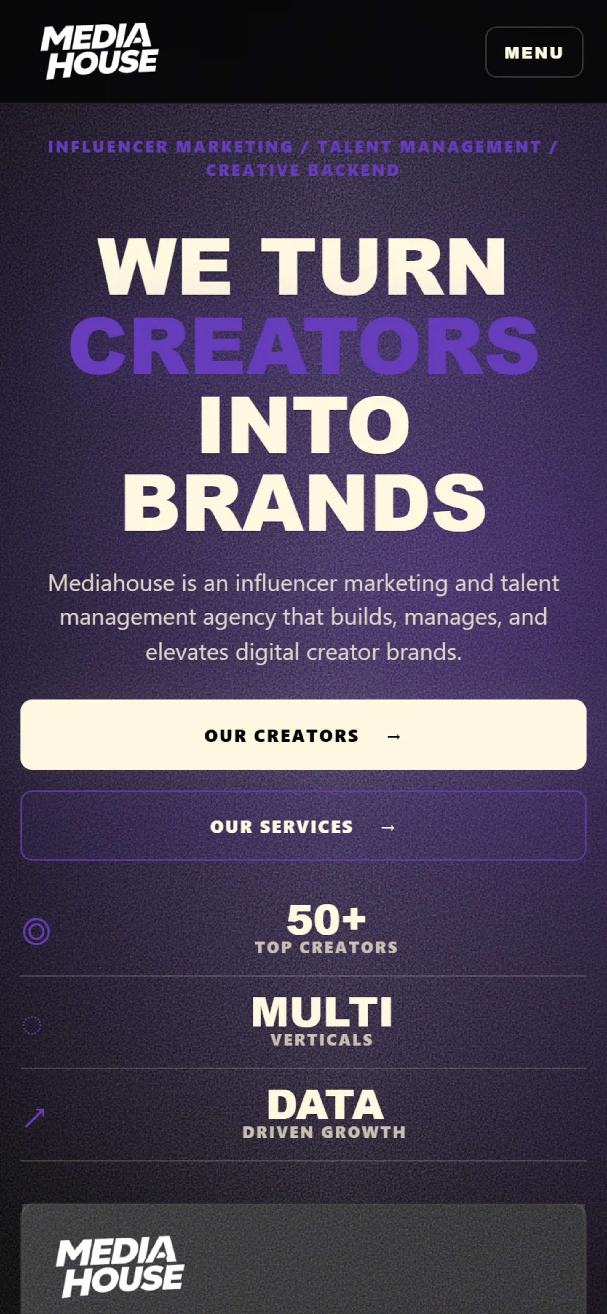 Media House Agency mobile interface