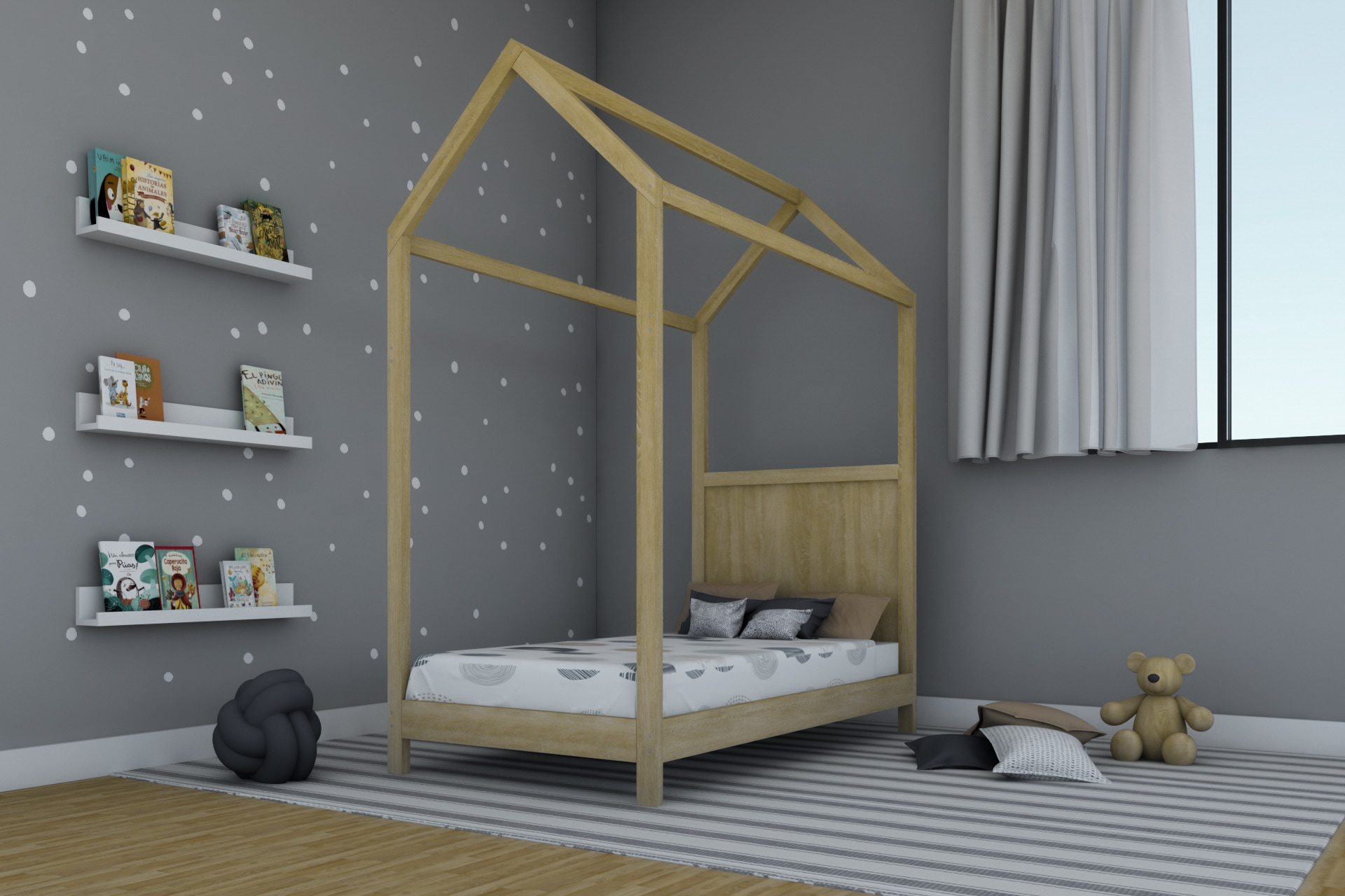 cama montessori casita barrotes