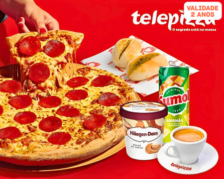 Menu Telepizza para Dois: Entrada, 2 Pizzas, Sobremesas e Bebidas | 30 Locais à Escolha
