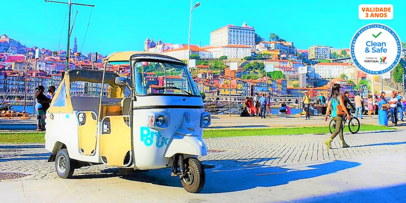 Passeio de Tuk Tuk & Vinho do Porto para 3 Pessoas | Centro Histórico & Melhores Miradouros!