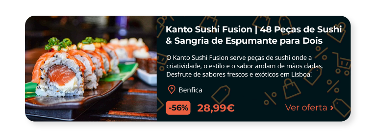 Kanto Sushi Fusion | 48 Peças de Sushi & Sangria de Espumante para Dois | Benfica