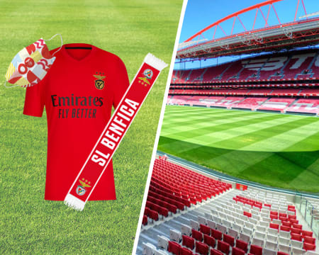 Réplica da Camisola Principal SLB 20/21 + Máscara + Cachecol + Visita ao Estádio & Museu | Entrega Grátis!