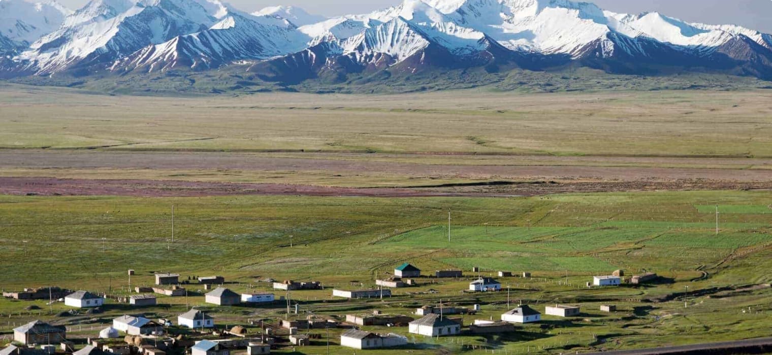 view of Pamir range, alay valley and Sary Tash