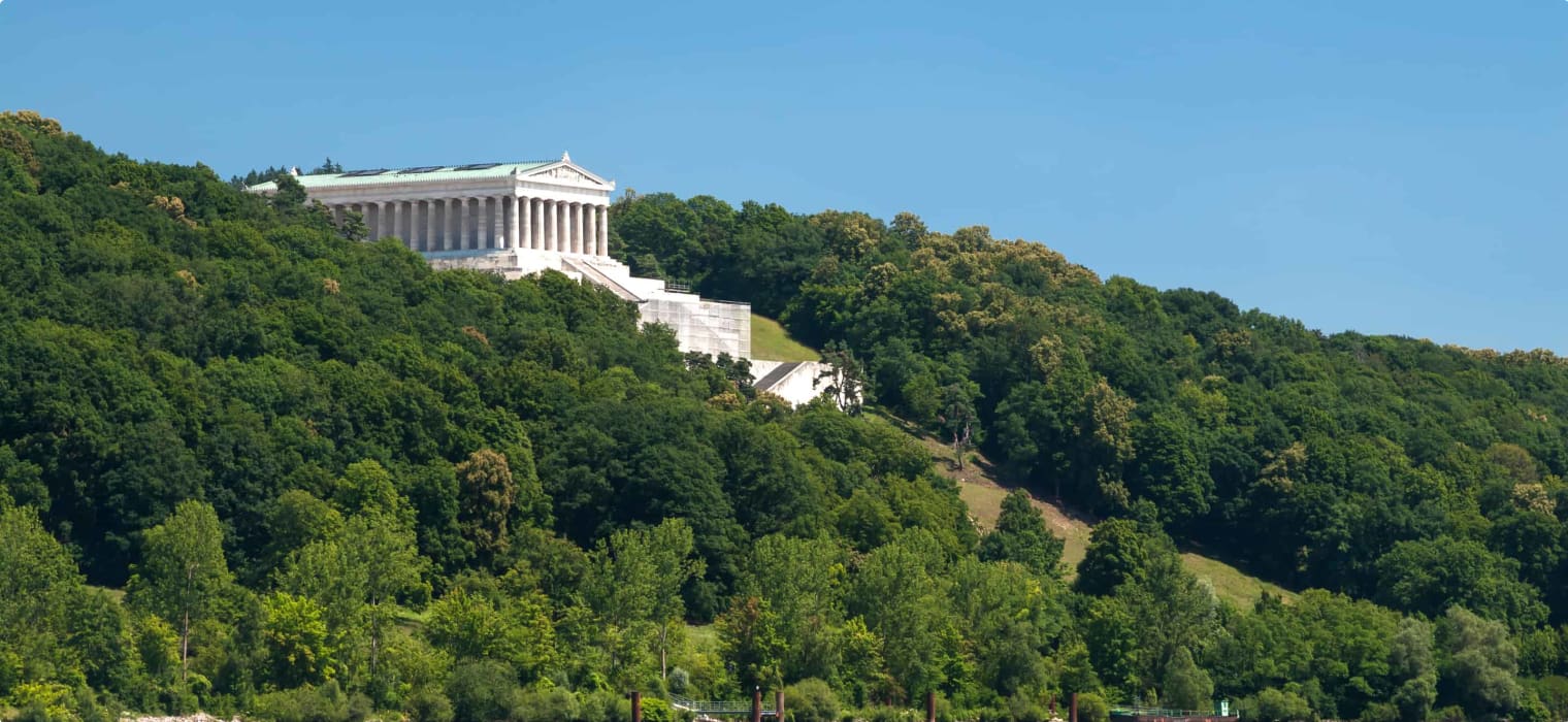 Walhalla Memorial at the river, near the city of Regensburg in Bavaria, Germany