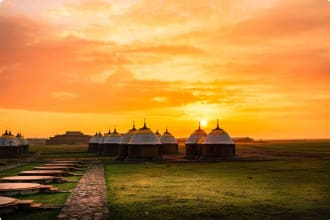 Mongolia yurts in grassland