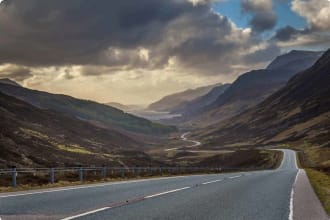 Scotland Driving valley sea