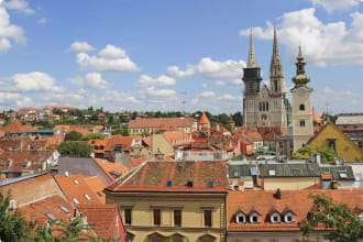 Zagreb rooftops cathedral