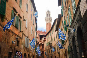 Flag of the Onda (Wave) in Contrada, Siena - Italy