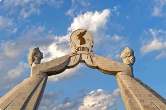 Reunification of Korean Peninsula Memorial at the entrance to Pyongyang