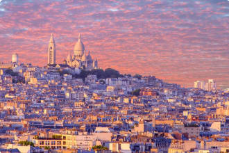 cityscape of Paris at sunset