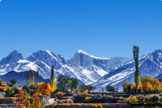 Springtime view of mountain peaks in the Hunza Valley, Pakistan
