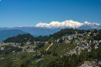 Darjeeling Town and Tea Plantation with Himalaya Mountains