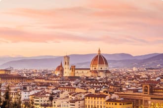 Florence's cathedral and skyline at sunset