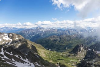 Aerial view of the Swiss Alps with the Great St Bernard Pass