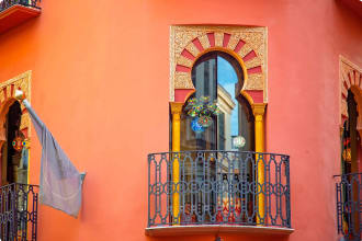 Malaga historic city center and old town streets near Malaga Cathedral, Spain