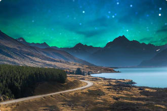 Panoramic nature landscape in south island New Zealand with milky way, Wanaka, walking tour