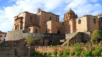 The Temple of the Sun of the Incas or Coricancha with the Convent of Santo Domingo Church above, Cusco, Peru