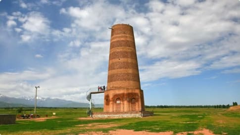 The Burana Tower in the Chuy Valley at northern of the country's capital Bishkek, Kyrgyzstan