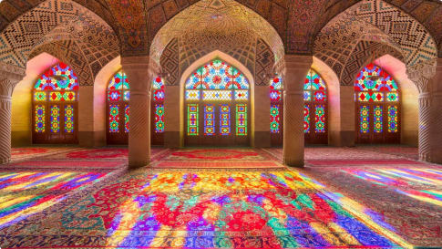 Inside the Pink Mosque in Shiraz, Iran