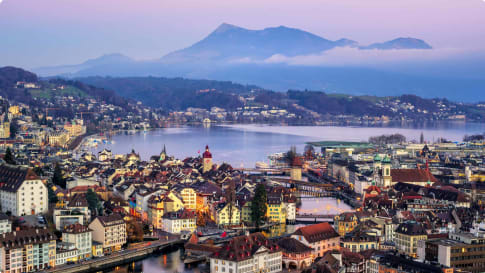 Lucerne town, Lake Lucerne and Rigi Mountain, Switzerland