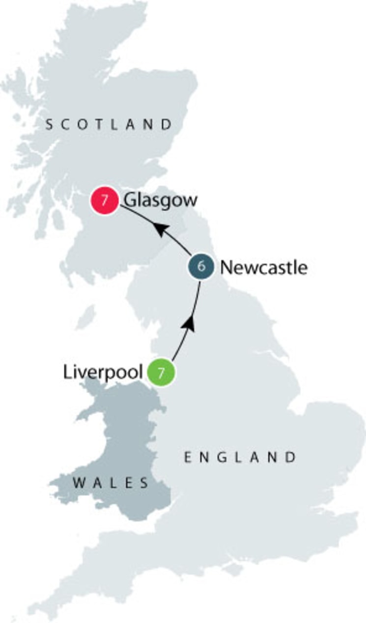 Liverpool, Newcastle, Glasgow itinerary