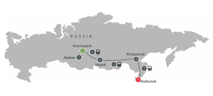 Krasnoyarsk to Vladivostok on the Trans-Siberian Railway itinerary