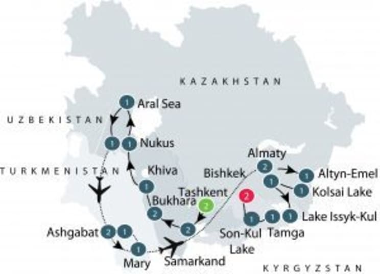 The Stans Small Group Tour: Uzbekistan, Kazakhstan, Kyrgyzstan, and Turkmenistan itinerary