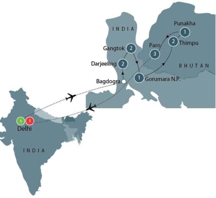 Tour of Darjeeling, Sikkim, and Bhutan itinerary