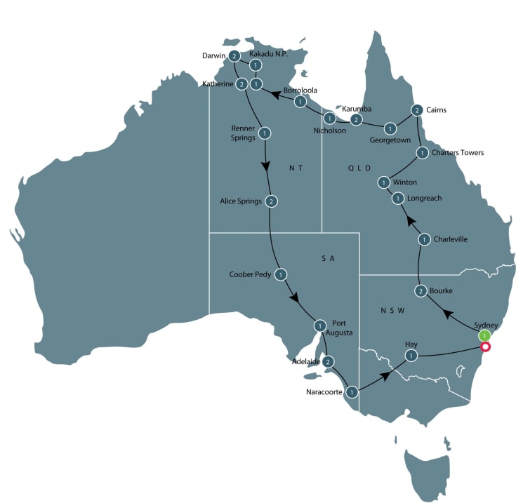 Small group tour of Eastern and Central Australia itinerary