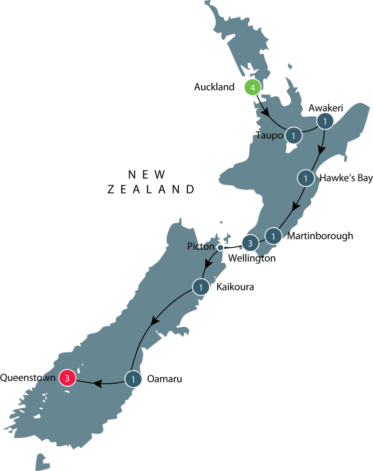 Small group tour of New Zealand exploring Wine, Food and Landscapes itinerary