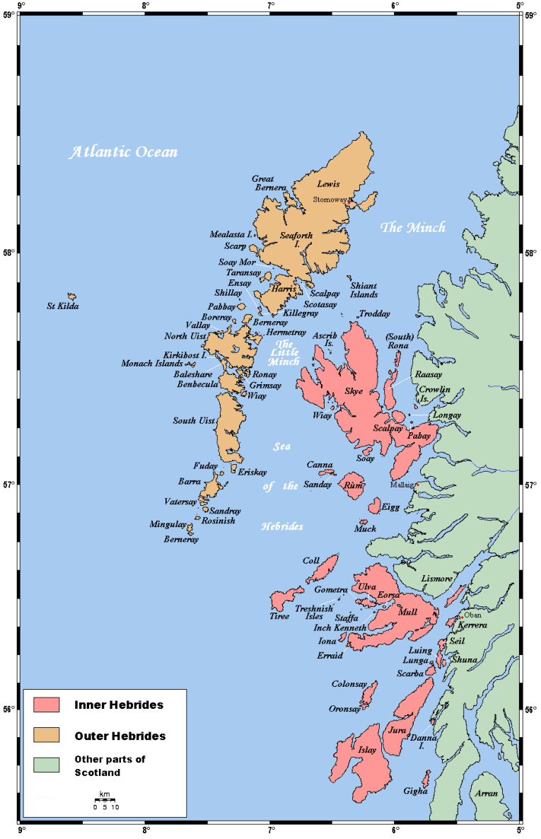 Map of the Outer Hebrides or Western Isles