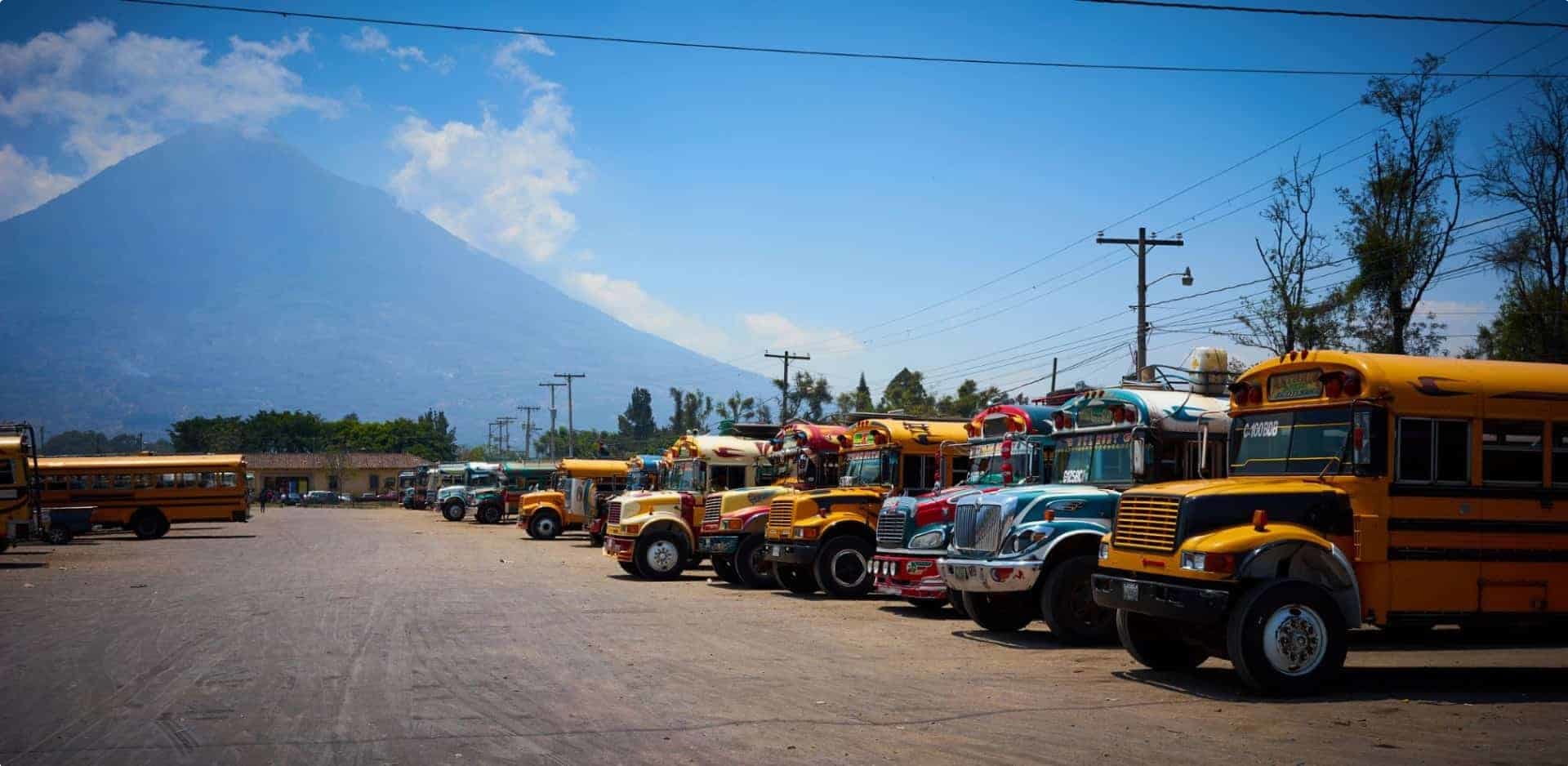 Colourful chicken buses in Antigua Guatemala