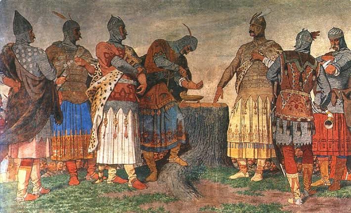 A painting of Magyar tribes
