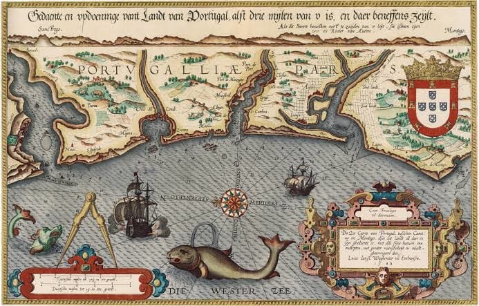 A sea map of Portugal dated 1584